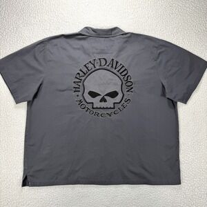 Harley Davidson Work Shirt Men's 4XL Gray Skull Button Up Biker Moto Y2K Casual